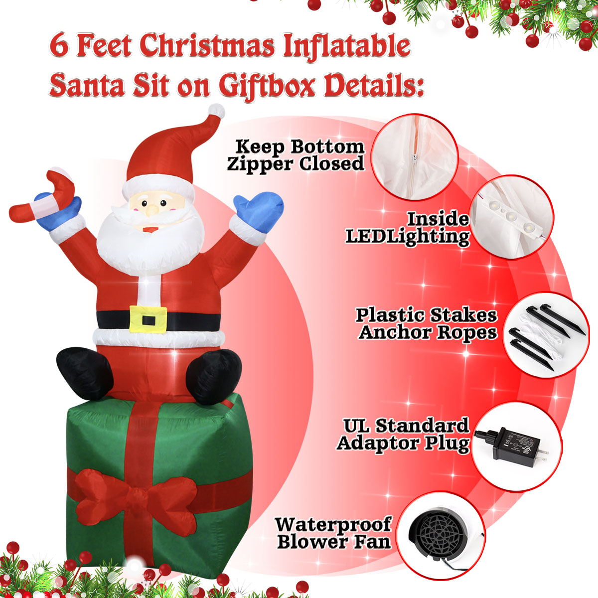 Santa Natal Tiup 6 Kaki di Kot - Outdoor Lighting Box ulasan dan harga